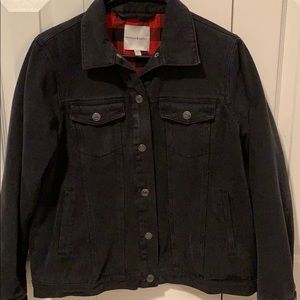Black oversized denim jacket, flannel lining